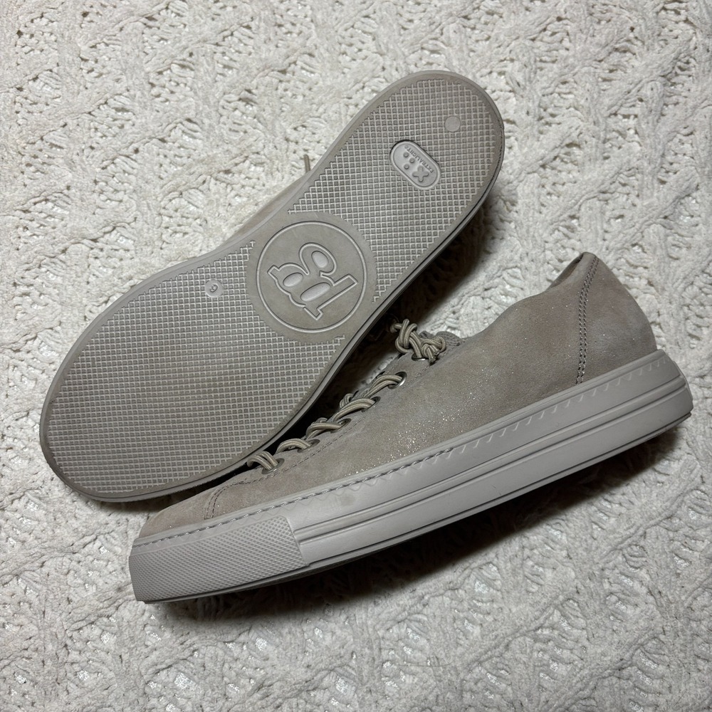 Paul Green $498 Genuine‎ Leather Taupe Shimmer Platform Lace Up Sneakers US 8.5 - Picture 4 of 16